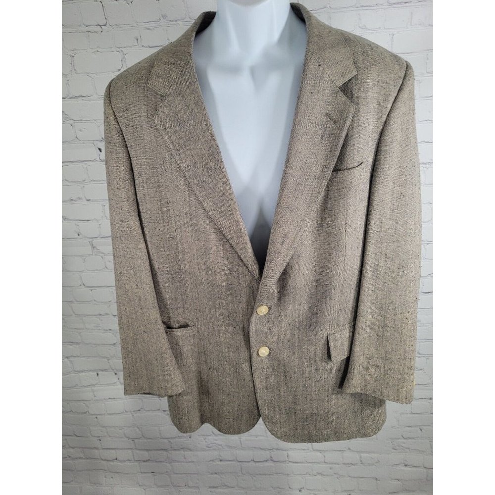 Andre Villard Paris Beige Gray Sport Coat Blazer Textured Silk Blend Size 42R